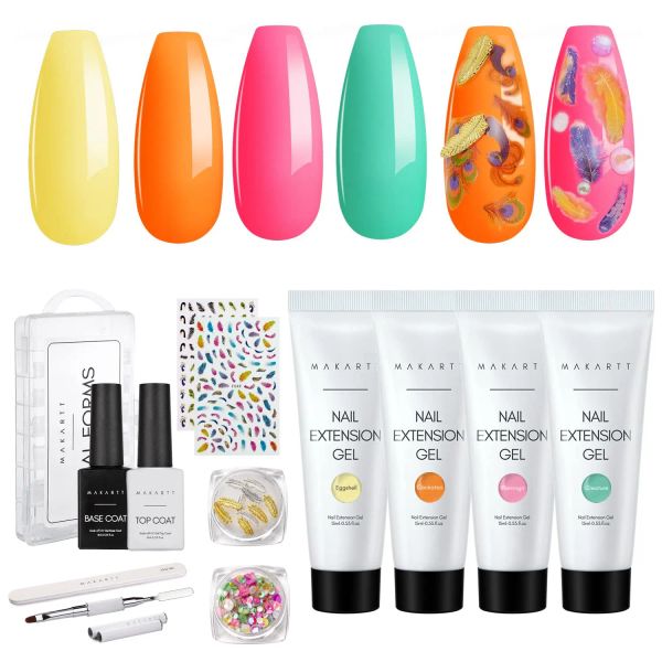 Gel Makartt Poly Nail Extension Gel Kit 4 couleurs tout dans un gel de colle de constructeur avec des ongles d'ensemble de couche de finition de base Formes françaises Manucure