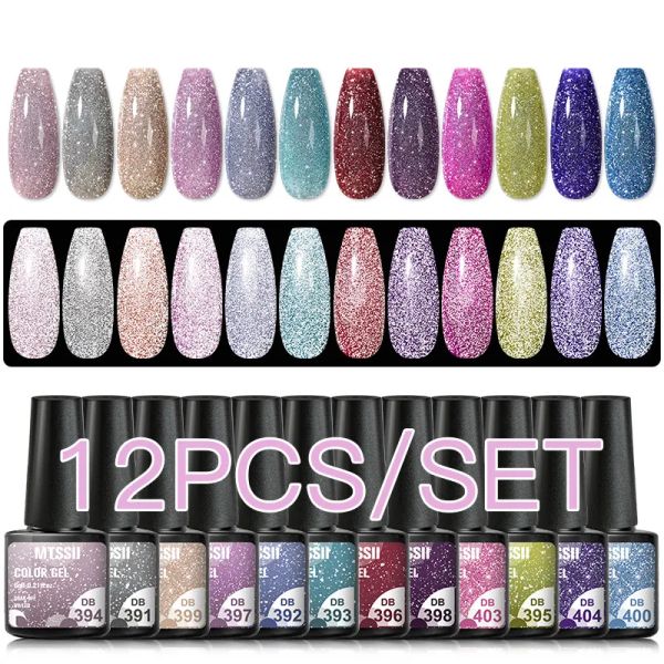 Gel mtssii 10 / 12pcs gel réfléchissant de vernis à ongles de gel ensemble de vannis semi-permanents fluorescents.