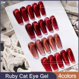 Gel Museluoge 4Color / Set Ruby Crystal Cat Eye Polon Gel Gel Polon de ongles 15 ml Cherry Red Semi permanent Freak Off Magnetic Gel Polon