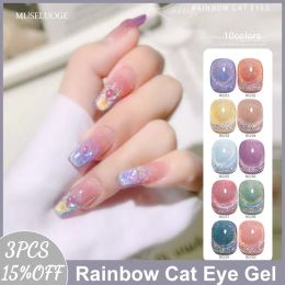 Gel musiluoge flash arc-en-ciel de clans de chat pour les ongles de gel de gel de gel 15 ml de vernis à ongles magnétique allez avec tout le vernis à ongles de couleur toujours de base