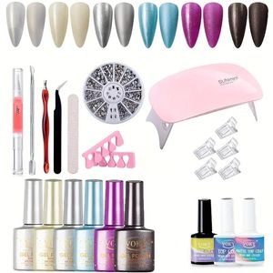 Kit de esmalte de uñas de gel con secador de uñas de luz UV, kit de uñas de esmalte de gel reembolsado de gel herramientas de manicura de manicura kit de gel para mujeres