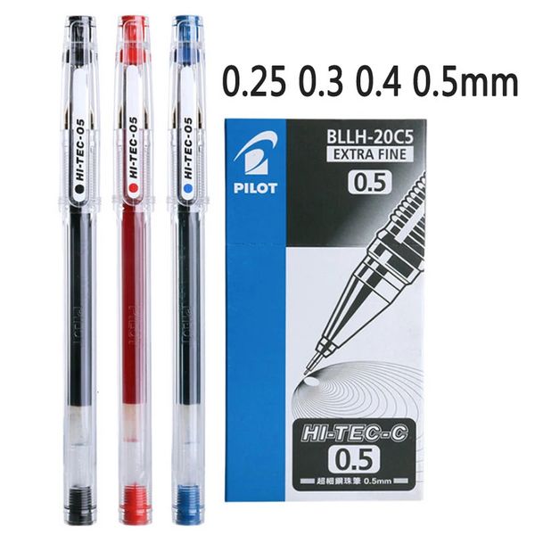 Stylos gel 12 pièces/boîte pilote HI-TEC Gel stylo ensemble 0.25 0.3 0.4 0.5MM pointe fine stylo à bille aiguille neutre Gel encre noir bleu rouge BLLH-20C4 231122