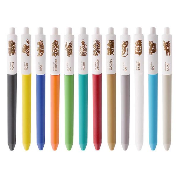 Stylos Gel 12pcs ZODIDC CHINOIS Édition Limitée Presse Stylo Mobile Noyau Noir 0.5mm Signature Neutre