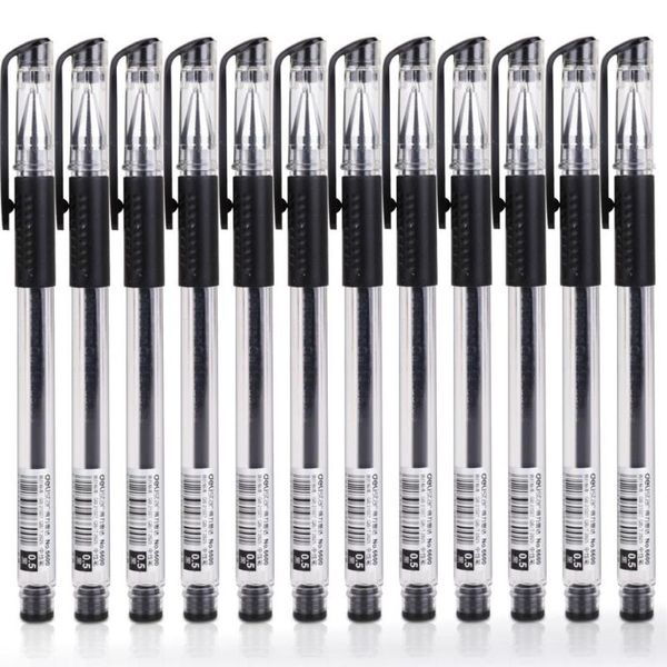 Stylos Gel 12pcs / Lot Deli Pen 0.5mm Noir Rouge Bleu Marqueur D'encre Promotionnel Étudiant Écriture Papeterie Fourniture De Bureau Scolaire Signature