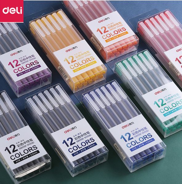 Bolígrafos de gel 12PcsSet Deli Pen School Set 05MM Tinta de color Papelería Suministros para estudiantes Herramientas de pintura de escritura a base de agua 230807