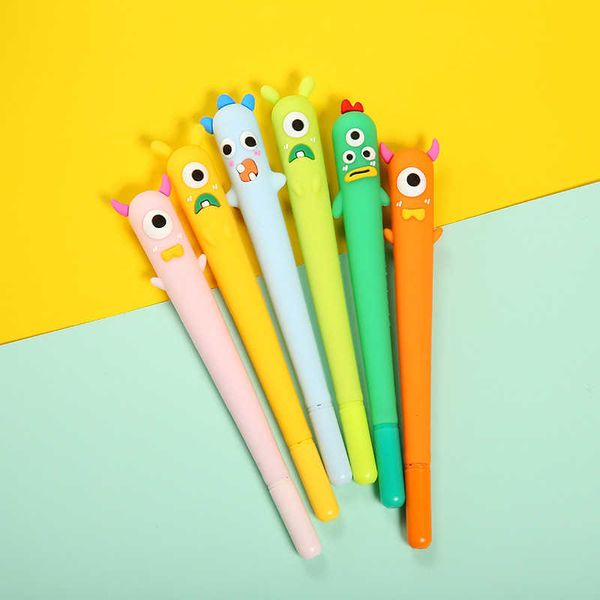 Stylos Gel 16pcs Petit Monstre Gel Stylos Mignon Dessin Animé Doux Silicone Baril 05mm Stylo À Bille Noir Couleur Encre Bureau École A7228 J230306