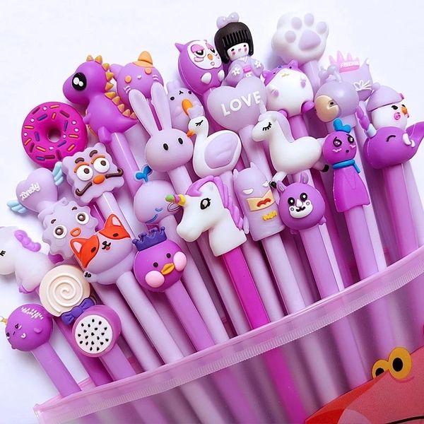 Stylos à gel 20 pièces / ensemble mignon dessin animé bureau signature 0,5 mm encre noire Kawaii rose fournitures scolaires papeterie étudiant 221118