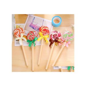 Gelpennen 24 stks/lot kawaii lollipop ontwerp 0,5 mm zwarte inkt balpen studenten kenmerkende ball office school stationery benodigdheden1 d dhfu6