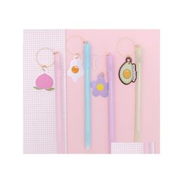 Stylos Gel 36 Pcs / Lot Omelette Avocat Pendentif Stylo Kawaii 0,38 Mm Encre Noire Neutre Bureau École Fournitures D'écriture Papeterie Cadeau Dro Dhknx