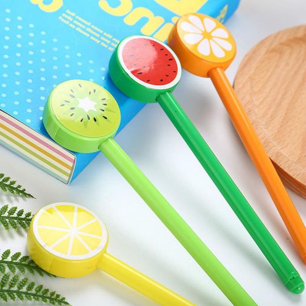 Stylos gel 40 pièces dessin animé tête ronde ensemble de fruits mignon papeterie fournitures de bureau encre noire en gros Kawaii école