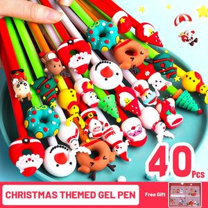 Gel Pens 40 pièces/lot mignon stylo Gel sur le thème de noël 0.5mm encre noire Kawaii arbre de noël Elk Santa cadeau ours stylos école bureau papeterie 231208