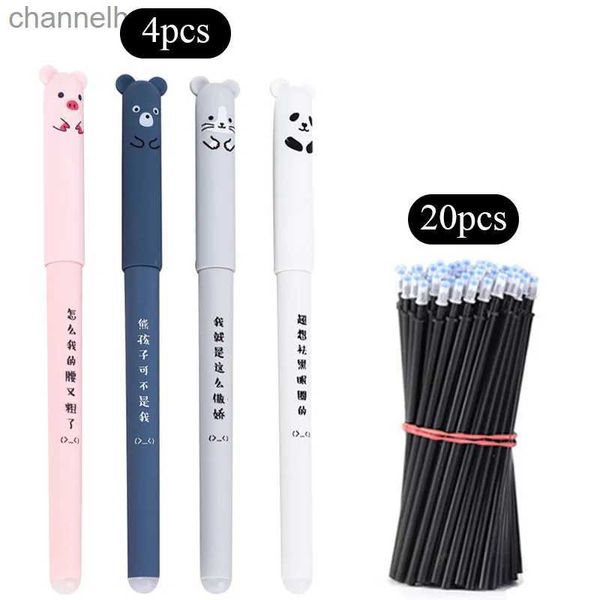 Bolígrafos de gel 4 unids animales lindos panda gato bolígrafos borrables pluma kawaii dibujos animados 0,38 mm varillas de repuesto bolígrafo para escritura escolar mango lavable YQ231201