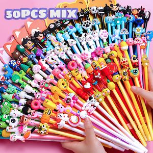 Gel Pens 50Pcs/Lot Cute Cartoon Gel Pen 0.5mm Black Gel Ink Kawaii Pens Writing Neutral Pen Signature Stationery Office School Supplies 230804