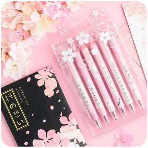 Gelpennen 6 stks/pakket 0,5 mm kawaii kersenbloesems ster zwarte inkt pen balpoint meisjes kinderen cadeau schoolkantoor kantoorartikelen