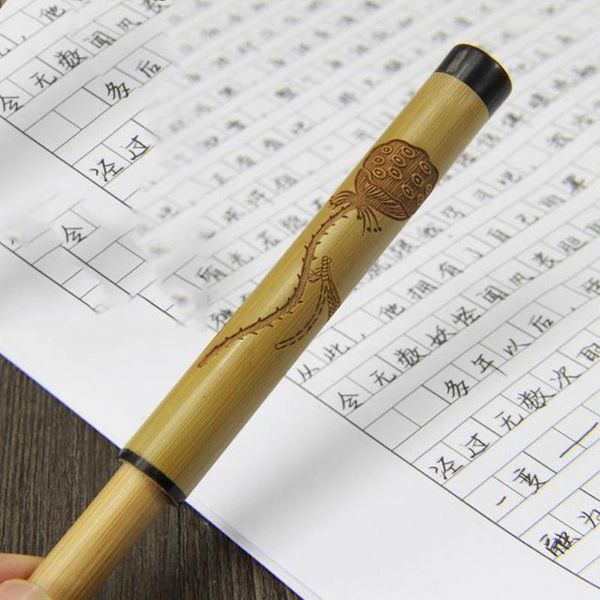 Bolígrafos de Gel de China, bolígrafo de firma de bambú hecho a mano tradicional, rodillo de Color Natural, suministro Cultural para la escuela de negocios como juego de regalo de lujo