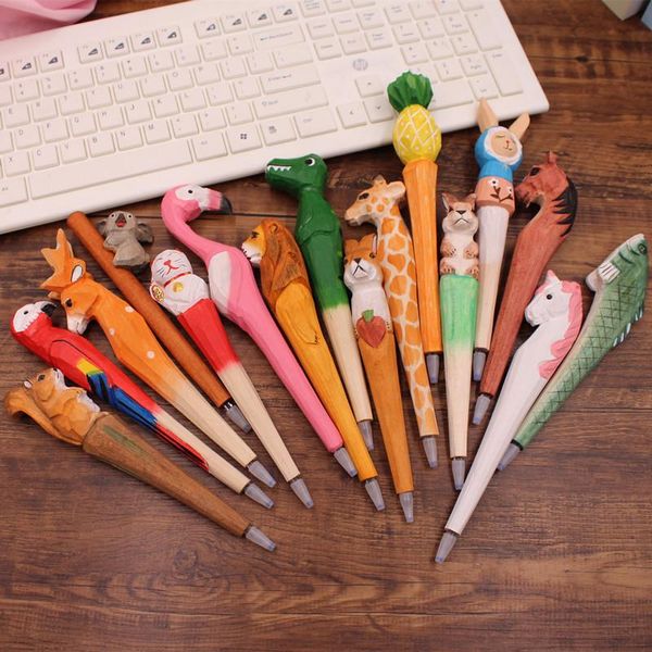 Stylos à gel créatifs, sculpture sur bois, stylo animal, cadeau artisanal, ananas, fleur de soleil, forme de girafe, Signature, accessoires de bureau