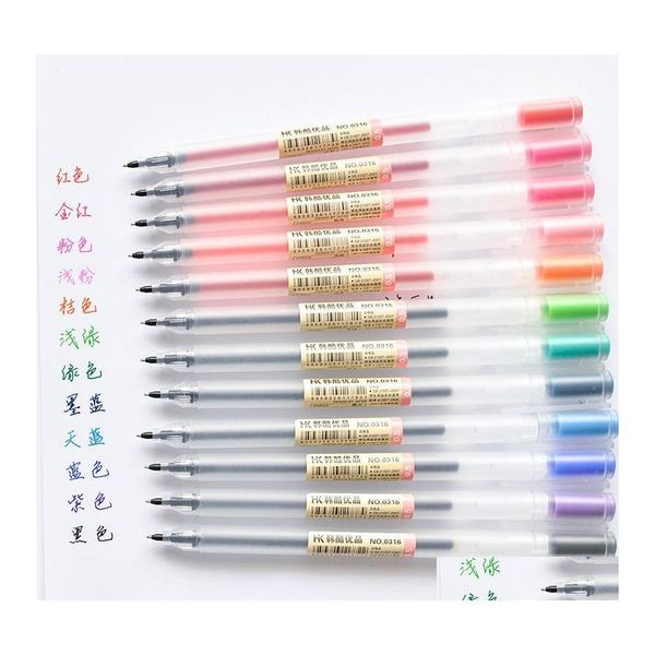 Stylos Gel Creative12 Pcs / Lot Stylo 0.5Mm Couleur Marqueur D'encre Écriture Papeterie S Style École Fournitures De Bureau Cadeau Drop Delivery Busines Dht2R