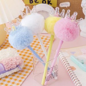 Gel Pens Ellen Brook 1 PCS Girl Plush Ball Crown Pen School Officel Supplies Stationery Cute Kawaii Creative Lovely Sweet PensGel