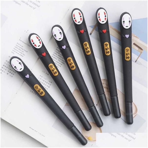 Gel bolígrafos Japón Spirited No Face Man Pen Lindo MM Tinta negra NEUTRA Papelería Promocional Escuela de regalos Suministros Drop Deli Dh0uk