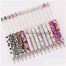 Gelpennen Leopard Diy Bead Pen Balpen Originele kralen Aanpasbare Lamp Work Craft Writing Tool Drop Delivery Office School Busines Dhde1