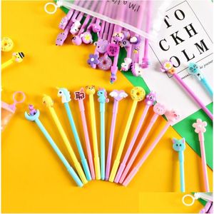 Stylos Gel Lots Style Dessin Animé Créatif Noir 0.38Mm Stylo Kawaii Cadeau Promotionnel Sile Papeterie Étudiant École Bureau Drop Delivery Bu Dh8Cx