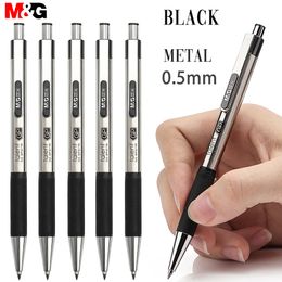 Bolígrafos de gel M G 12pcs / lot Metal Gel Pen 0.5mm netural Pens con tinta de gel Pen escribe recarga para la escuela negro azul rojo 230721