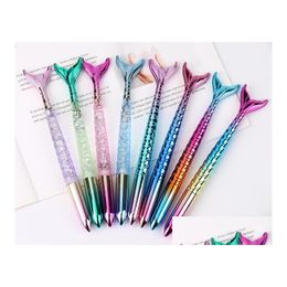 Gel Pennen Mermaid Pen - Fish Cartoon Rollerball Stationery W/ Black Ink for School Office Business Writing Gifts Drop Delivery Indust DHJQS