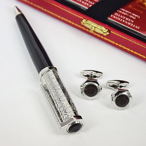 Gelpennen MSS Santos Dumont de CT Heptagon Black Barrel Snow Flower Pattern Luxe metalen balpen Silver Trim met serienummer 230713