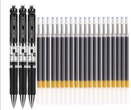 Stylos gel stylo rétractable école fournitures de bureau 0.5mm 3 pc/noir grande capacité stylo à bille remplaçable recharges tige