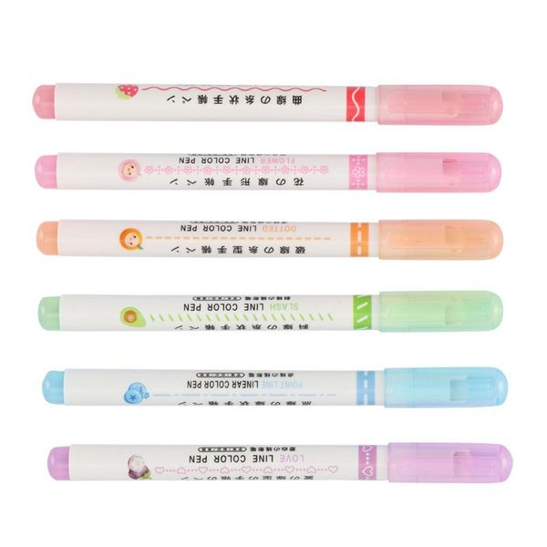 Stylos gel SINMIO 6 pièces surligneurs courbes colorées à séchage rapide motif mignon compte à la main stylo Fluorescent marqueurs créatifs papeterie