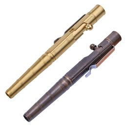 Gel Pennen Solid Brass Gel Ink Pen Retro Bamboo Node Bolt Action Writing Tool School Office Stationery Supplies 230525