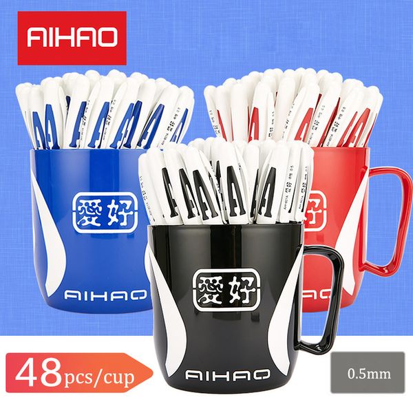 Stylos gel Top Brand Promotions 48pcs Pen AIHAO 801A 0 5mm Cap Neutral Ink Exam Essential School and Office Supplies for Smooth 230713