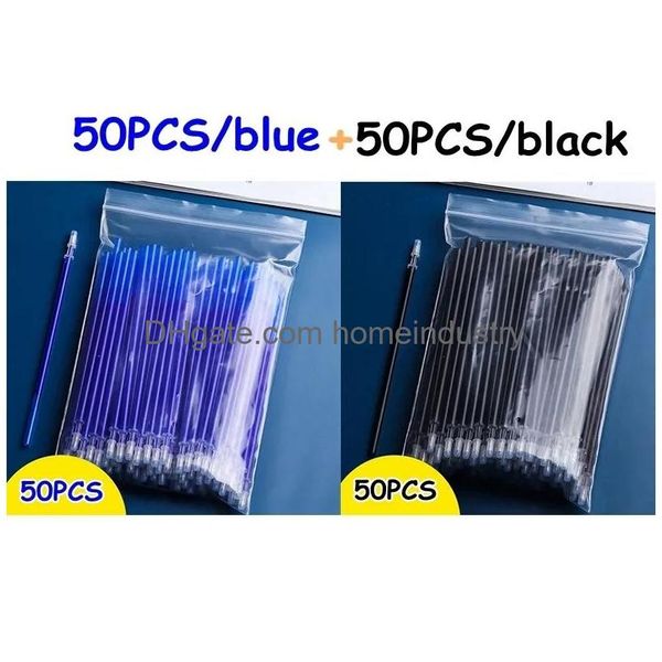 Bolígrafos de gel al por mayor 100 Pcslot 05mm Gel Pen Borrable Recarga Conjunto de varillas de alta capacidad Azul Negro Tinta Shool Mango Lavable Plumas Escritura Sta Dhxti