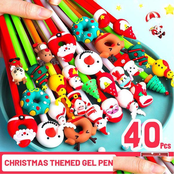 Stylos gel En gros 40pcs / lot mignon stylo à thème de Noël 0,5 mm encre noire Kawaii arbre wapiti père Noël cadeau ours école bureau stationnaire goutte D Dhbo6