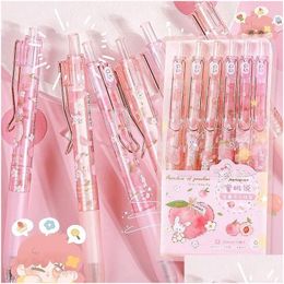 Stylos gel En gros 6pcs / set stylo petite pêche fraîche 0.5mm presse écriture pour fournitures de bureau scolaire étudiant kawaii stationnaire goutte deli dhisu