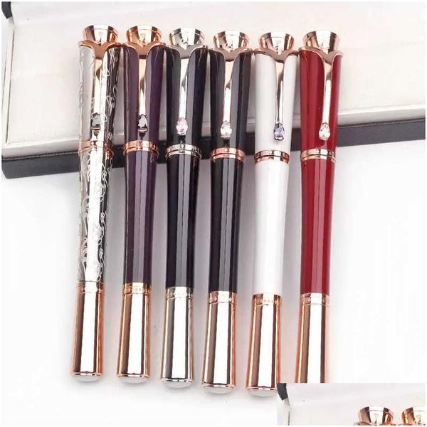 Stylos Gel Collection En Gros Princesse Grace Pure De Monaco Roller Ball Pen Edition Violet / Noir Résine Corps Sculpté Couronne Statione Otehc