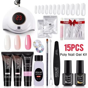 Gel Rosalind Poly Nail Gel Kit Nagellak snellextensiegel met 36W nagellamp bovenste basislaag Semi Permanent Set Nagelgereedschap 15 ml