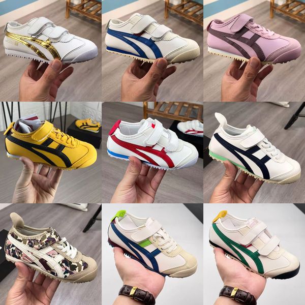 Gel Tiger Mexico 66 Lifestyle Kids Chaussures de course noir blanc bleu jaune beige basse mode Loafer enfants jeune enfant garçons garçons filles sports baskets taille 22-35