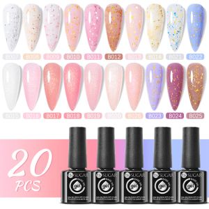 Gel ur sucre 20pcs base en caoutchouc gel ensemble foils dorés paillettes paillettes roses blanc varnis varnis semi-permanent uv nail art gel dur