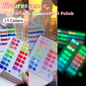 Gel vendenei 15 couleurs / ensemble fluorescence flash brisé diamant gel vernis à ongles paillettes UV trempage de gel vernis de gel brillant 15 ml