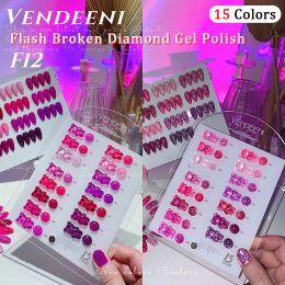 Gel Vendenei 15 couleurs / Set Purple Flash Broken Diamond Gel Gel Pintter UV Uv Free Off Gel Vernis Gel Gel Réflexion Shiny