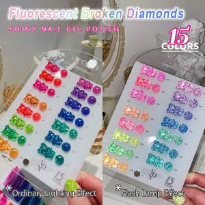 Gel vendeeni 15 kleuren glanzende fluorescerende gebroken diamantgel nagelspolflits uv afweek van gel vernis glitter nagel kunstgellak