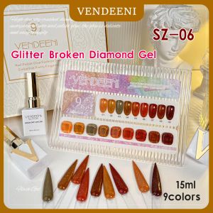 Gel vendeeni 15 ml 9 kleur/set esdoorn blad rode glitter gebroken diamant gel nagellak afwezig uit UV LED karamel bruine nail art vernis