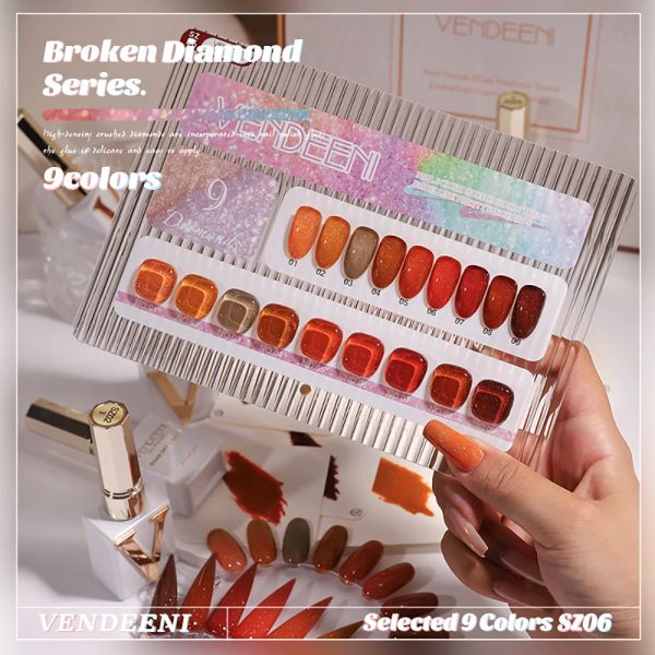 Gel Vendenei 9 couleur orange paillettes brisées en diamant vernis à ongles gel flash uv tremper de gel laquier couleur d'automne couleur de feuille de feuille de feuille de feuille