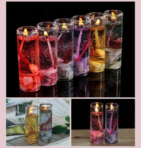 Velas románticas de cera de gel para el cumpleaños del día de San Valentín y velas de banquete de bodas con 6 colores, velas de cera de gelatina aromática SN1241