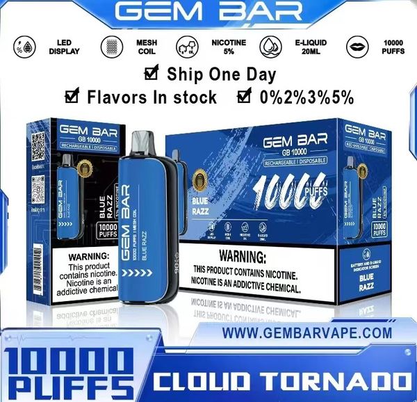 Gem Bar 10000 Puff Puff Vape Pen 2% 3% 5% 650 mAh Vapes recargables Vapes al por mayor de cigarrillo electrónico Desechable Recargable 20 ml 15 Dispositivo Flaovrs