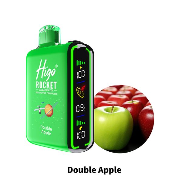 GEM BAR HIGO 20000 bouffées Stylo vape jetable 650mah Type-C Bobine double maille 5% 16 saveurs Dispositif prérempli E Cigarette Pod Puff 15K Indicateur plein écran 2 modes commutateur