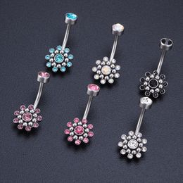 Gem Navel Piercing Flower Belly Button Ringen Bar Chirurgisch Staal Ombligo Dangle Party Barbell voor Woman Lichaam Sieraden