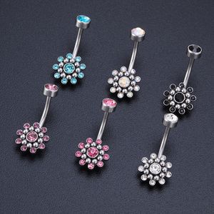 Gem Navel Piercing Flower Belly Button Ringen Bar Chirurgisch Staal Ombligo Dangle Party Barbell voor Woman Lichaam Sieraden