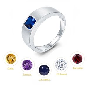 GEM'S BALLET 5 * 5mm Coussin Cut Gemstone Anneaux Bague Homme 925 Sterling Sliver pour Hommes Mariage Fiançailles Taille 7-13 # 211217